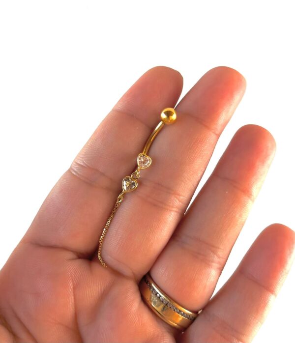 Piercing de umbigo c/ em aço cirúrgico - Prata 925 banhado a Ouro - Imagem 2