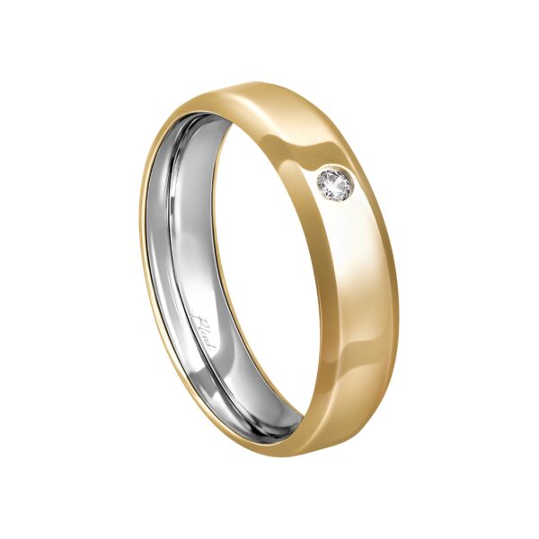Aliança de Prata Quinada e Anat. Envelopada 18K/750 c/ 1 Pedra 5MM - 7305
