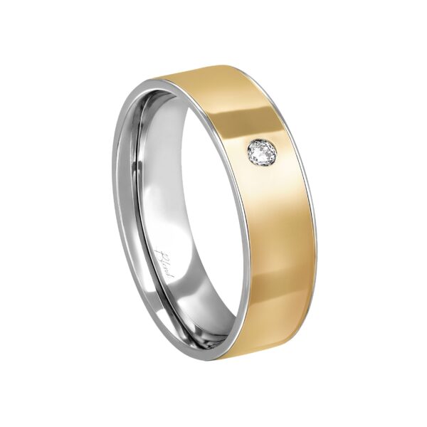 Aliança de Prata Reta e Anat. Envelopada 18K/750 c/ 1 Pedra 6MM - 7501