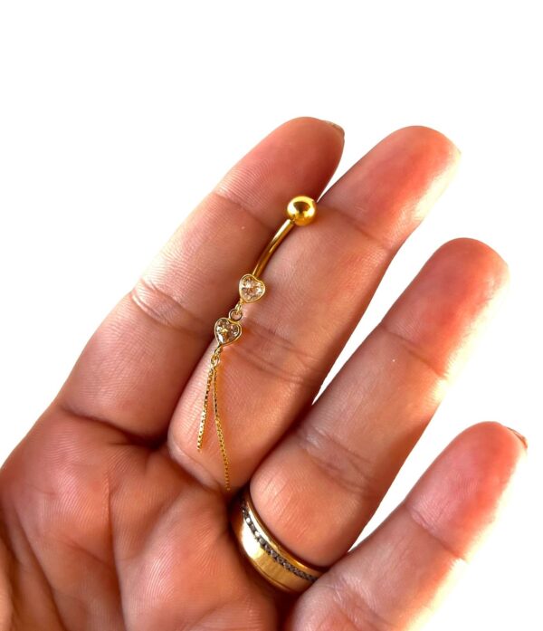 Piercing de umbigo c/ em aço cirúrgico - Prata 925 banhado a Ouro - Imagem 4