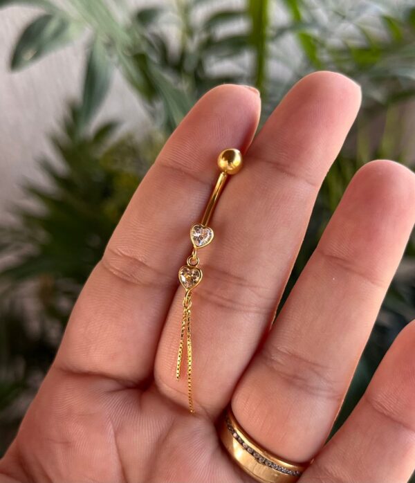 Piercing de umbigo c/ em aço cirúrgico - Prata 925 banhado a Ouro - Imagem 5