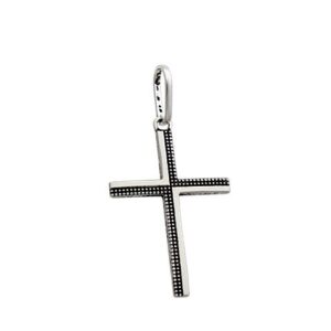 Pingente Cruz Lisa Metade Reticulada 16mm x 32mm Prata 990