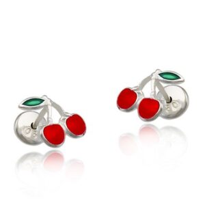 Brinco Cereja Resina 8mm x 8mm Prata 990