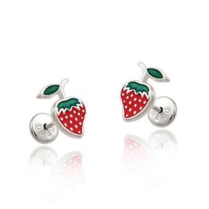 Brinco Morango Resina 6mm x 15mm Prata 990