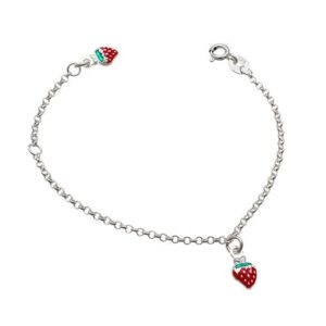 Pulseira Moranguinhos Resina 2cm 14mm x 150mm Prata 925