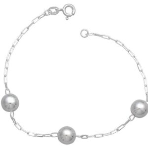 Pulseira 3 Bolas 8mm Corrente Cartie 8mm x 180mm Prata 925