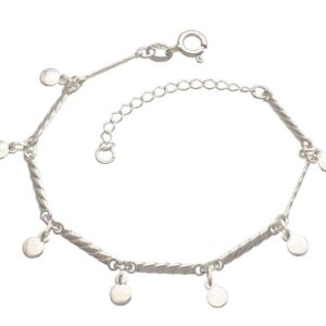 Pulseira Palitos Torcidos medalhas Lisas 4mm 4mm x 180mm Prata 925