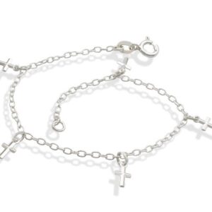 Pulseira Cadeado Elo Longo Cruz Facetada 6mm x 180mm Prata 925