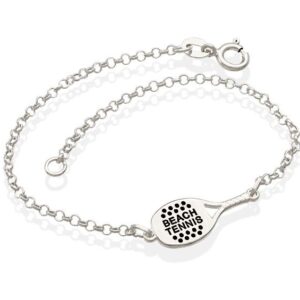 Pulseira Elo Português Raquete Beach Tenis 8mm x 180mm Prata 925
