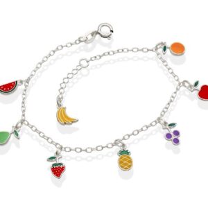 Pulseira 8 Frutas Diversas 13mm x 140mm Prata 925