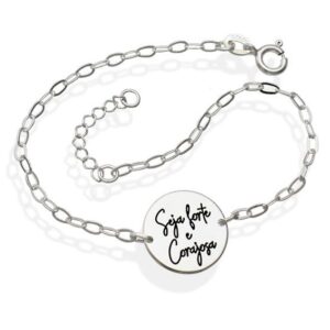 Pulseira Medalha "Seja Forte e Corajosa" 15mm x 200mm Prata 925