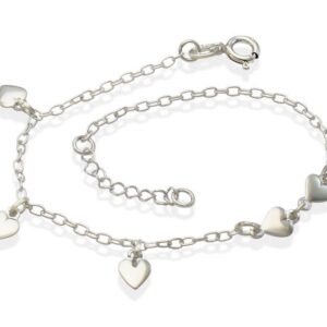 Pulseira Corações Lisos Maciços 10mm x 200mm Prata 925