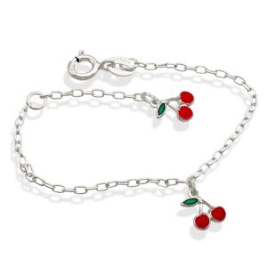 Pulseira c/ 2 Cerejas Resina 8mm x 140mm Prata 925