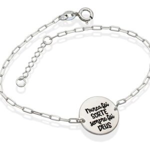 Pulseira Cartie "Nunca foi SORTE sempre DEUS" c/ Resina 15mm x 200mm Prata 925