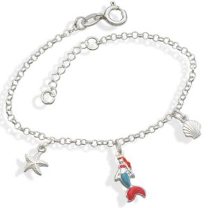 Pulseira Elo Português c/ Estrela/Concha/Sereia p/ Resina 13mm x 160mm Prata 925