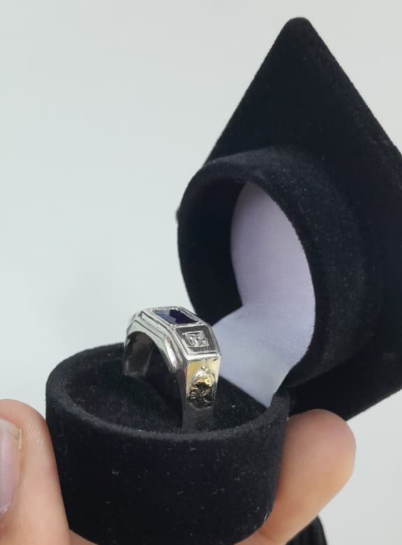 Anel Formatura Masculino Prata 925 com Aplique de Ouro - Imagem 3