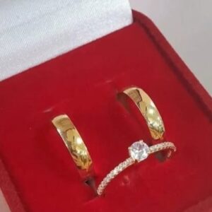 Kit Aliança Boleada 3,5mm + Solitária - Ouro 18k