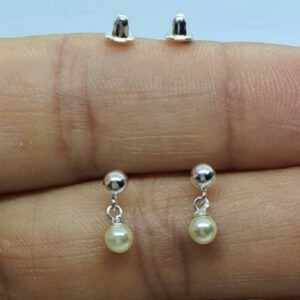 Brinco Bola c/ Pérola Sintética 3mm Tarraxa Baby - Prata 925 BF20