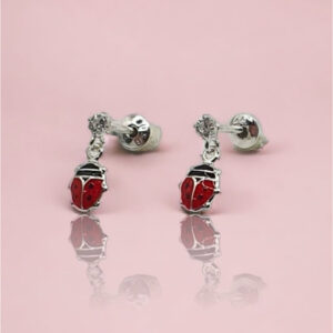 Brinco Pendente Joaninha Tarraxa Baby - Prata 925 BR686