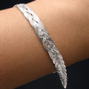 Pulseira Trançada Fita Laminada -  Prata 925