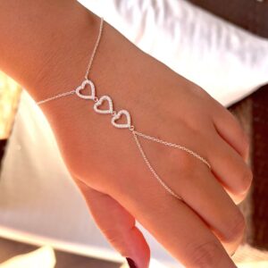 Pulseira Hand Chain Corações - Prata 925