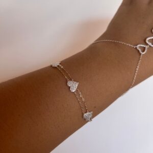 Pulseira 2 fios Coração Cravejado em Prata 925