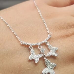 Colar Borboletas Zircônia Cravejada - Prata 925