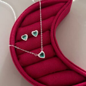 Conjunto Coração Verde Borda Cravejada  -  121950