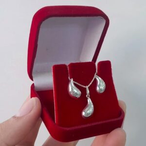 Colar + Brinco Gota Puffer - Prata 925