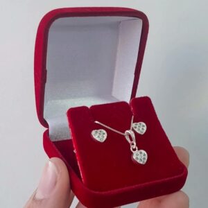 Colar + Brinco Coração - Prata 925