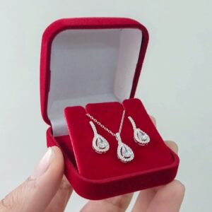 Colar + Brinco Gota Zircônia Cravejado - Prata 925