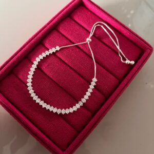 Pulseira com Pedrinhas Navetes Ajustável - Prata 925  126611