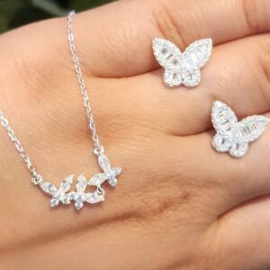 Colar + Brinco Borboleta Zircônia – Prata 925