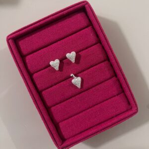 Conjunto Coração P Cravejado Zircônia - Prata 925   127694