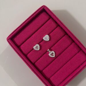 Conjunto Coração Centro Branco - Prata 925   120842