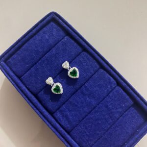 Brinco Coração Verde Esmeralda - Prata 925   122800